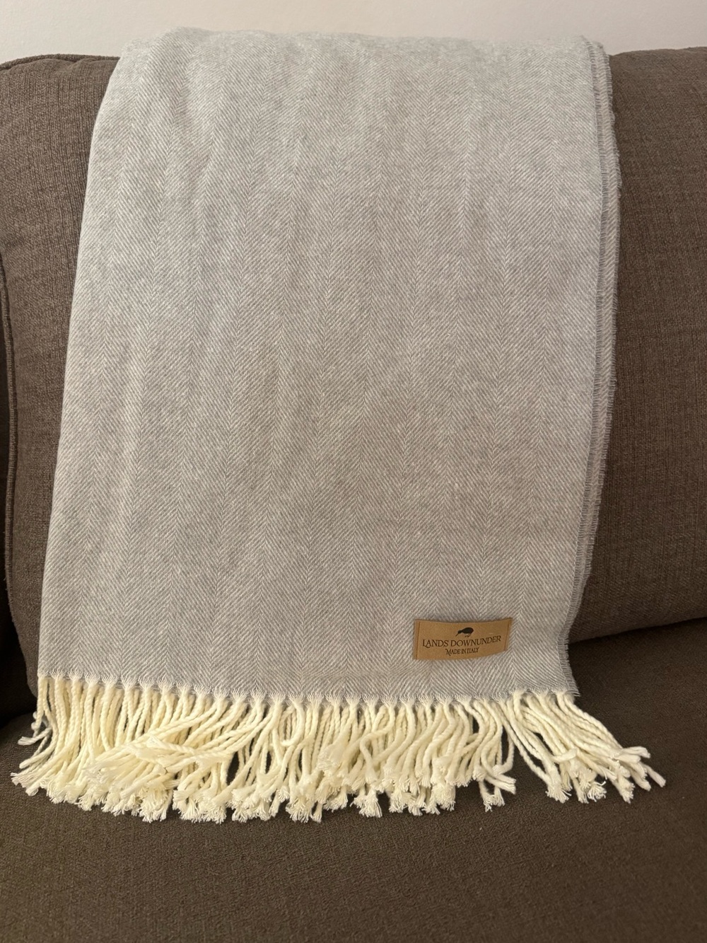 Lands Downunder Italian Herringbone Throw Blanket Gray Ivory 50x70